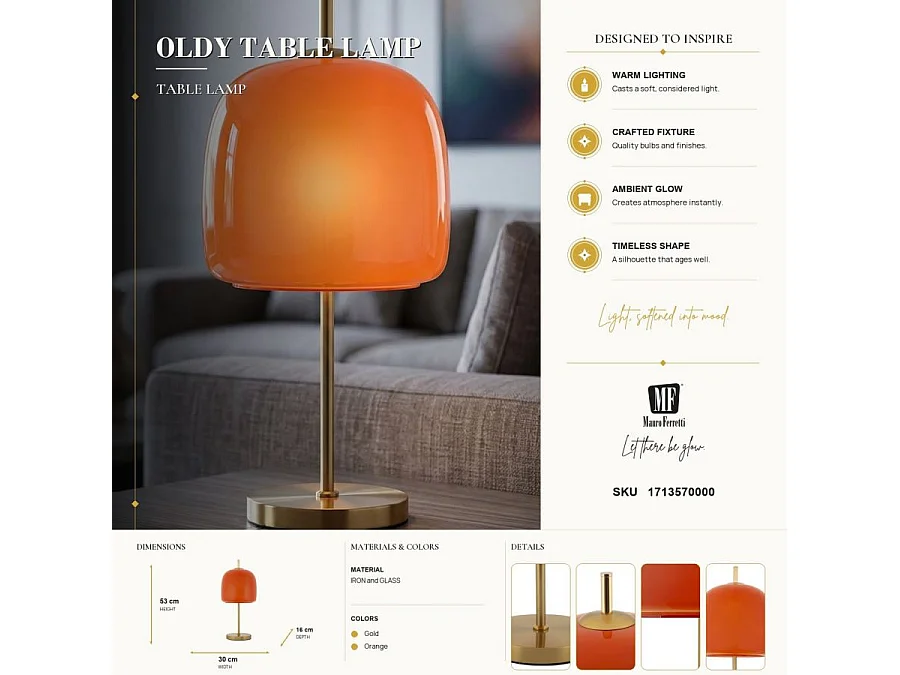 Lampe à Poser "Oldy" 53cm Orange