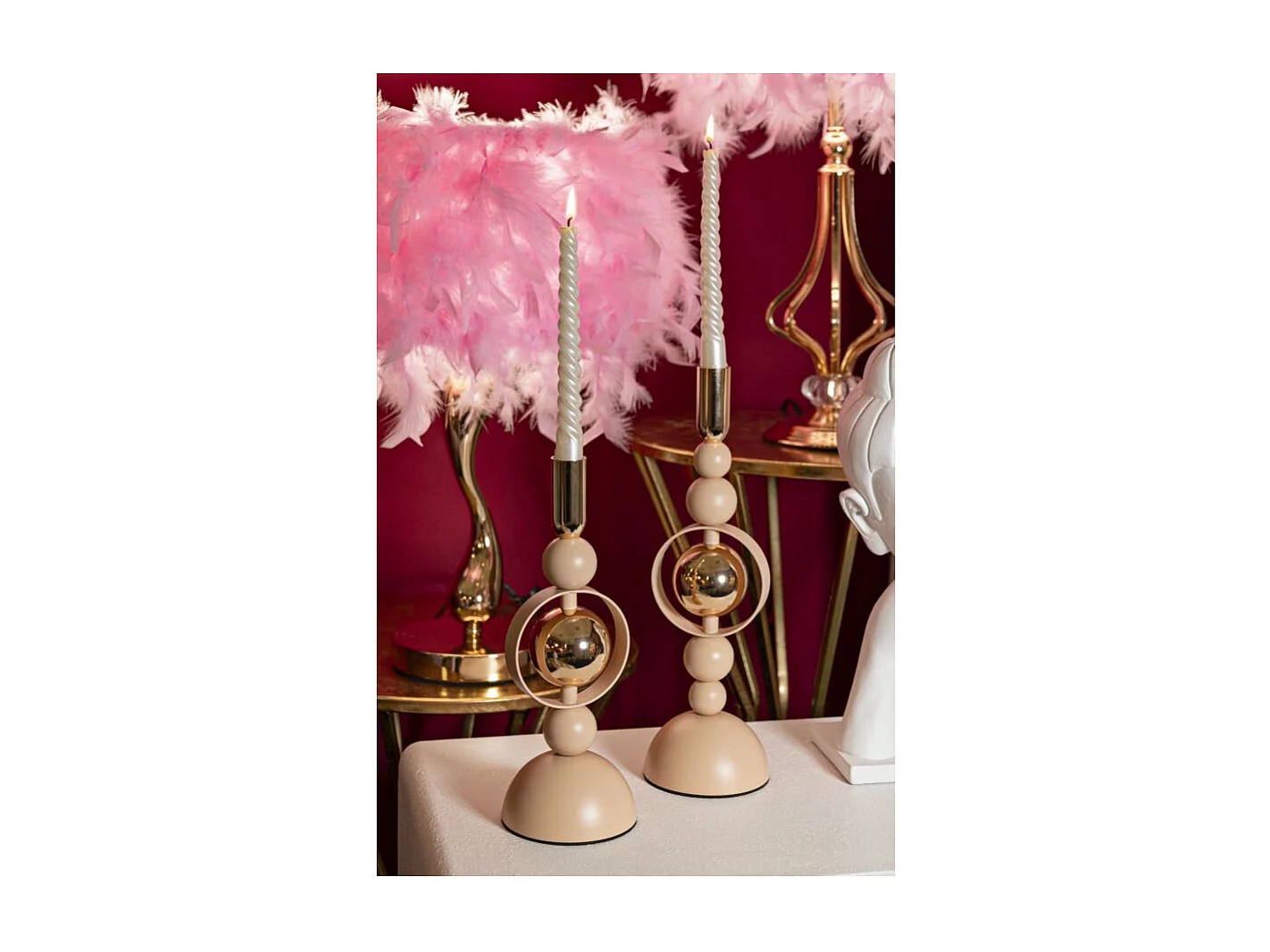 Lot de 2 Chandeliers "Saturn" 33cm Rose & Or