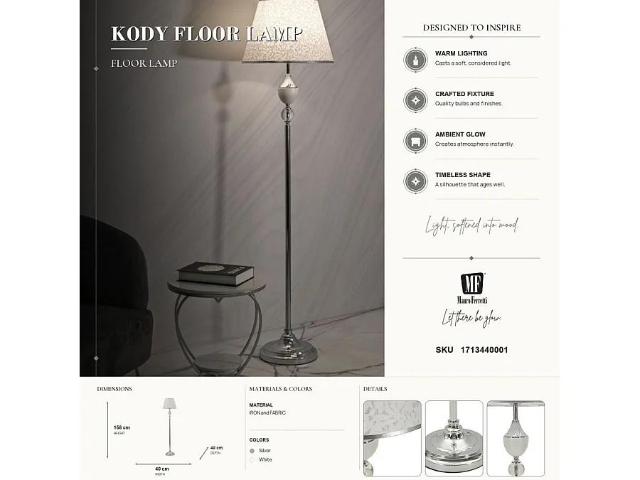 Lampadaire Design "Kody" 158cm Argent