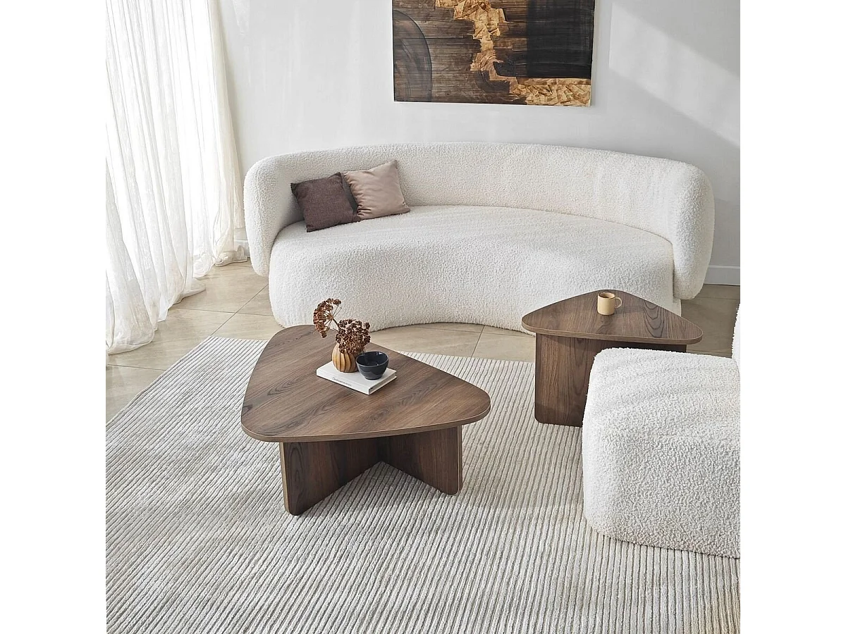 Lot de 2 tables basses formes triangles aux bords arrondis L90/L60 cm - BALLARE