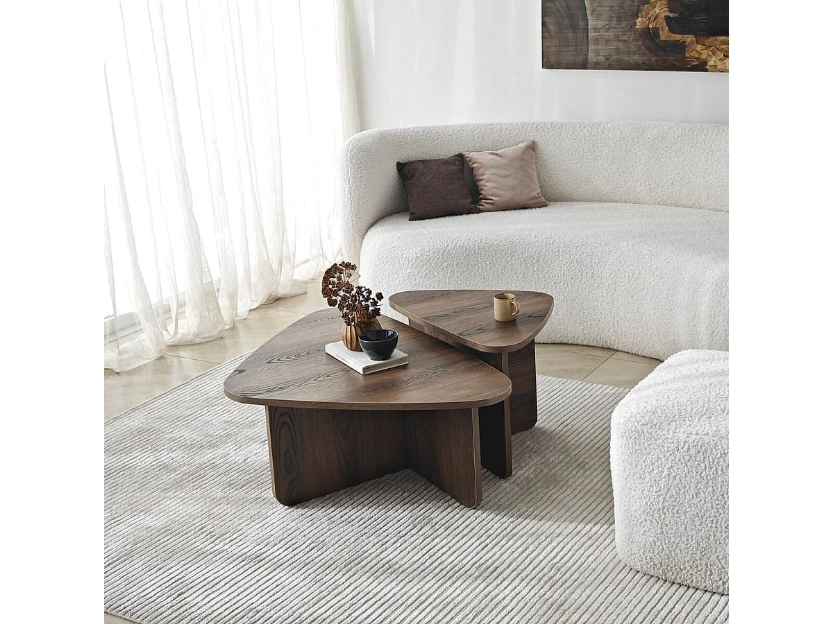 Lot de 2 tables basses formes triangles aux bords arrondis L90/L60 cm - BALLARE