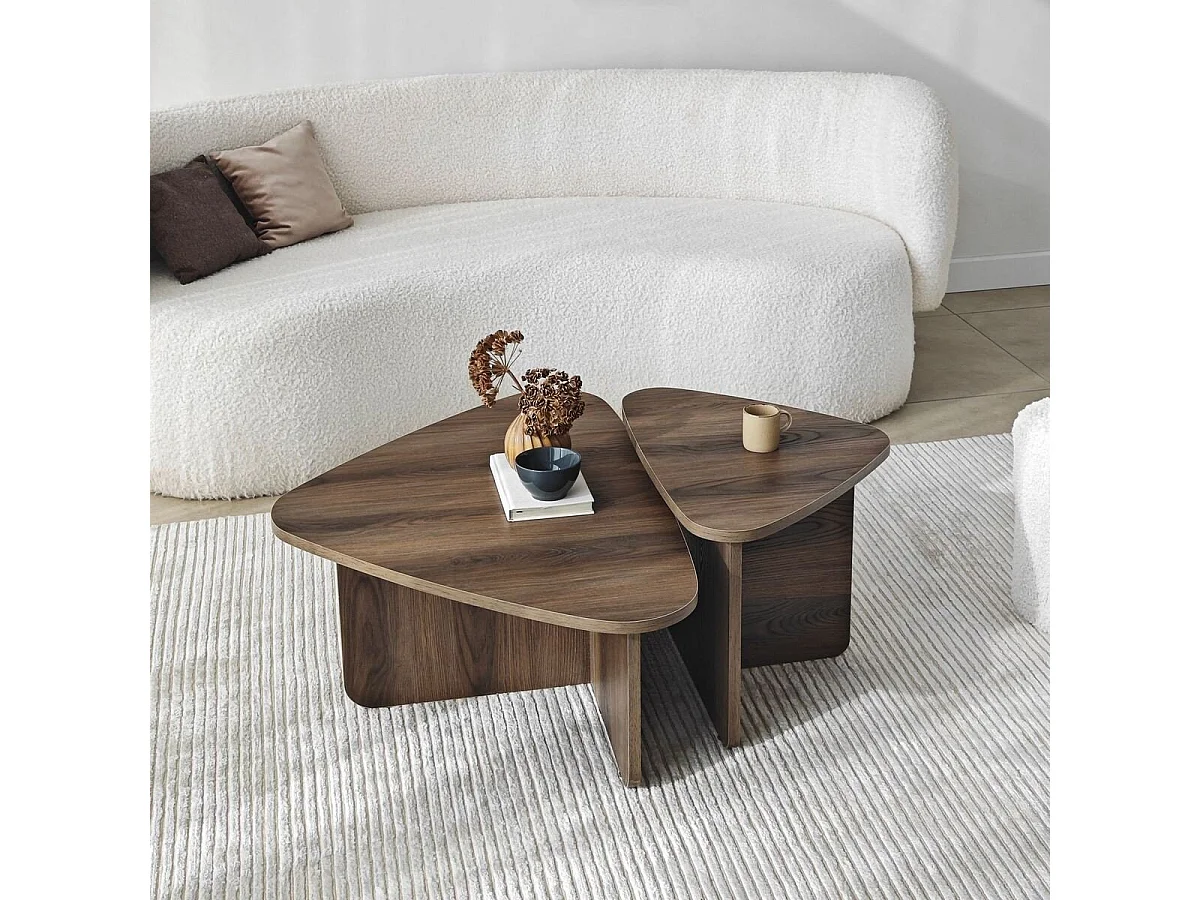 Lot de 2 tables basses formes triangles aux bords arrondis L90/L60 cm - BALLARE