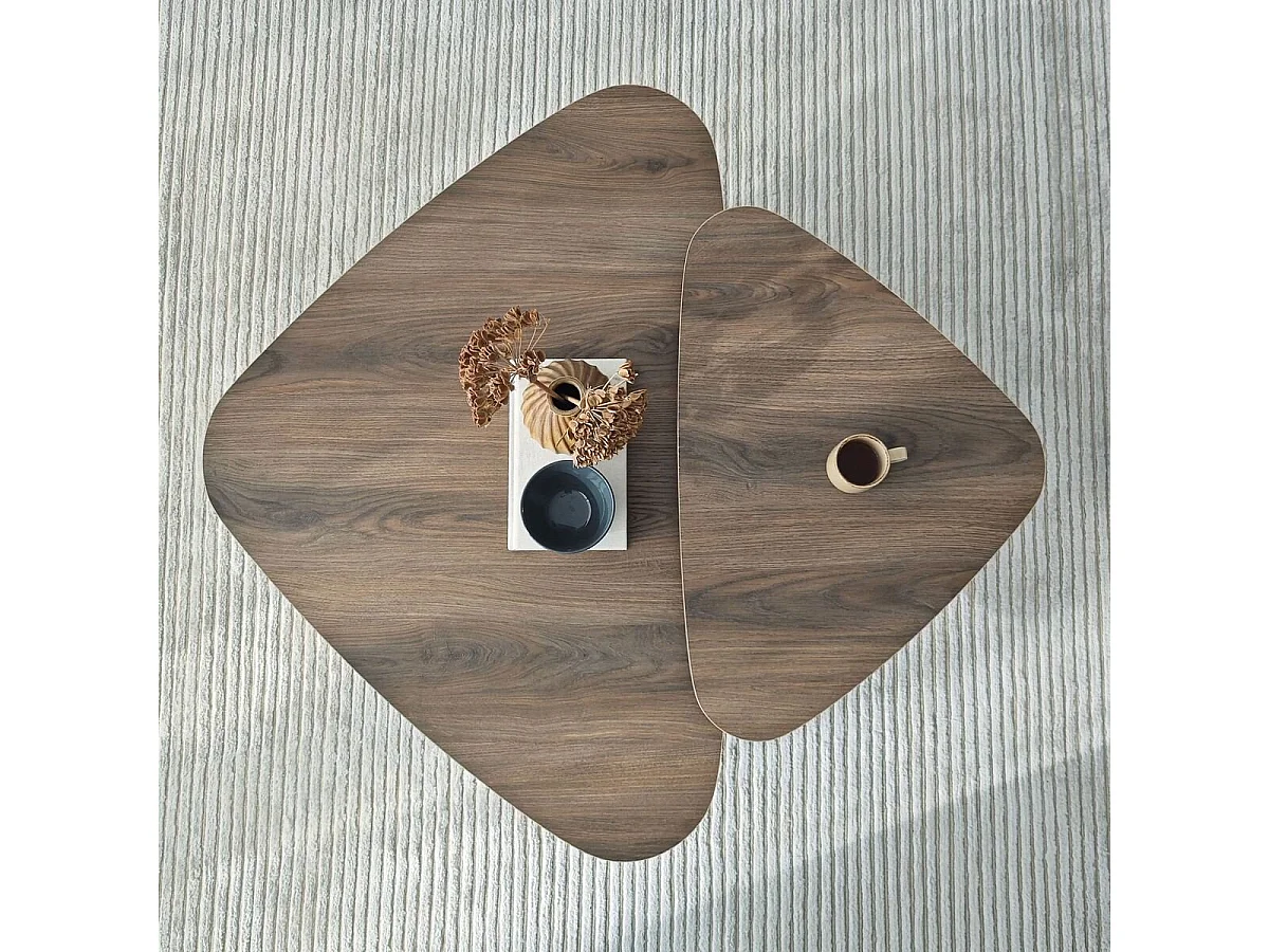 Lot de 2 tables basses formes triangles aux bords arrondis L90/L60 cm - BALLARE