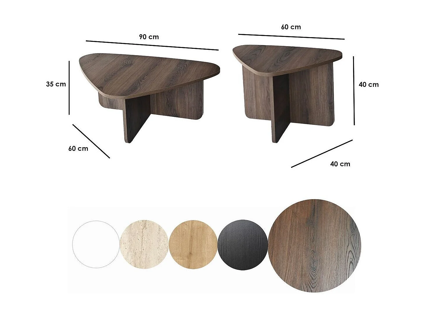 Lot de 2 tables basses formes triangles aux bords arrondis L90/L60 cm - BALLARE