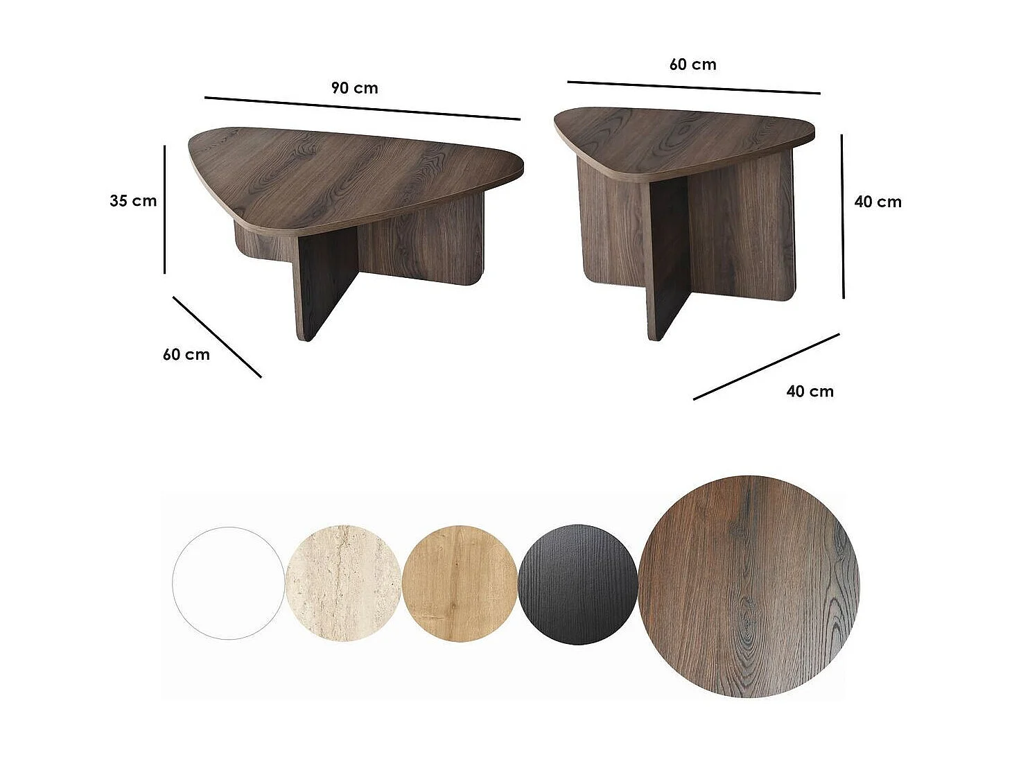 Lot de 2 tables basses formes triangles aux bords arrondis L90/L60 cm - BALLARE