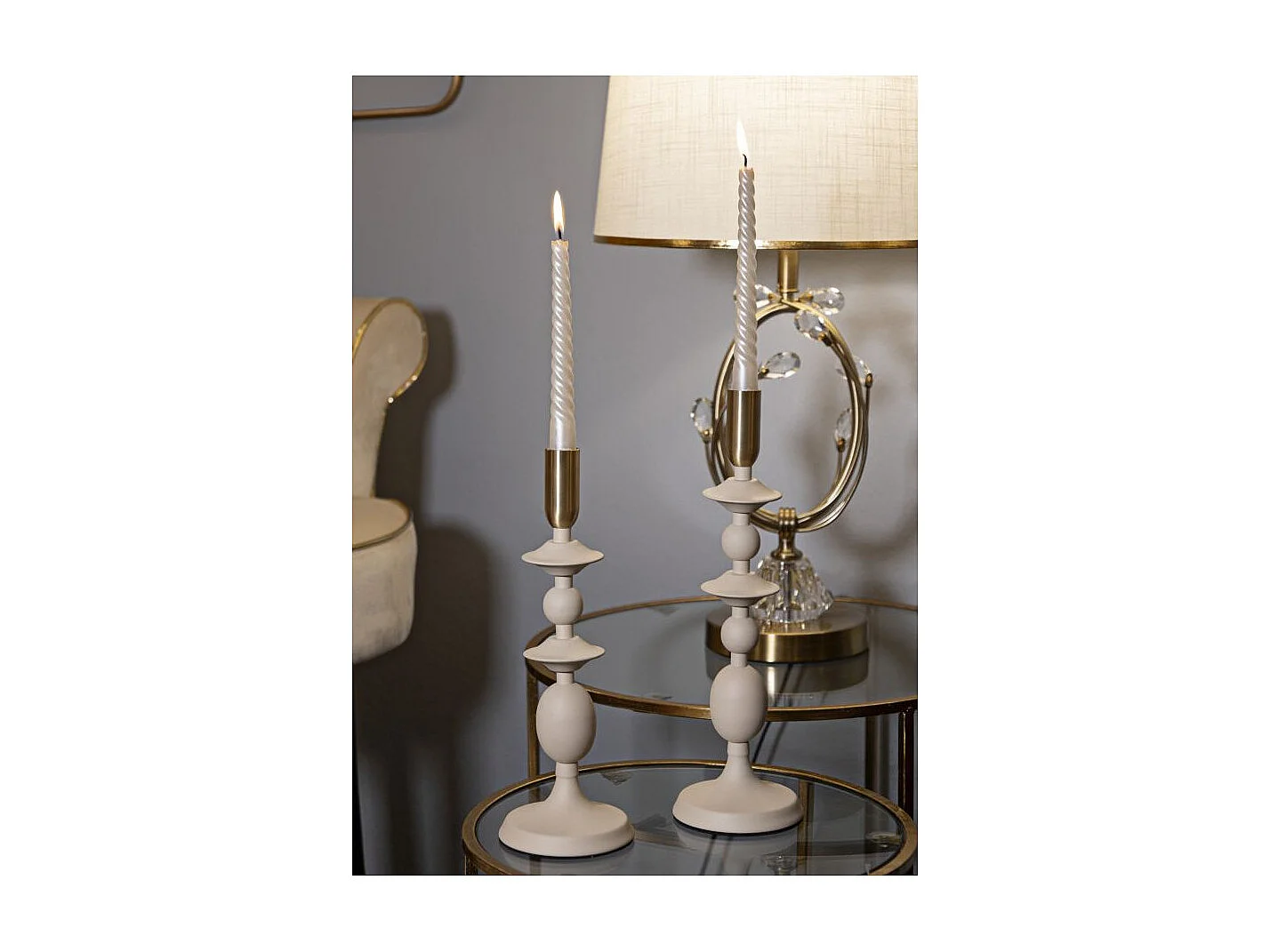 Lot de 2 Chandeliers "Gemini" 33cm Crème & Or