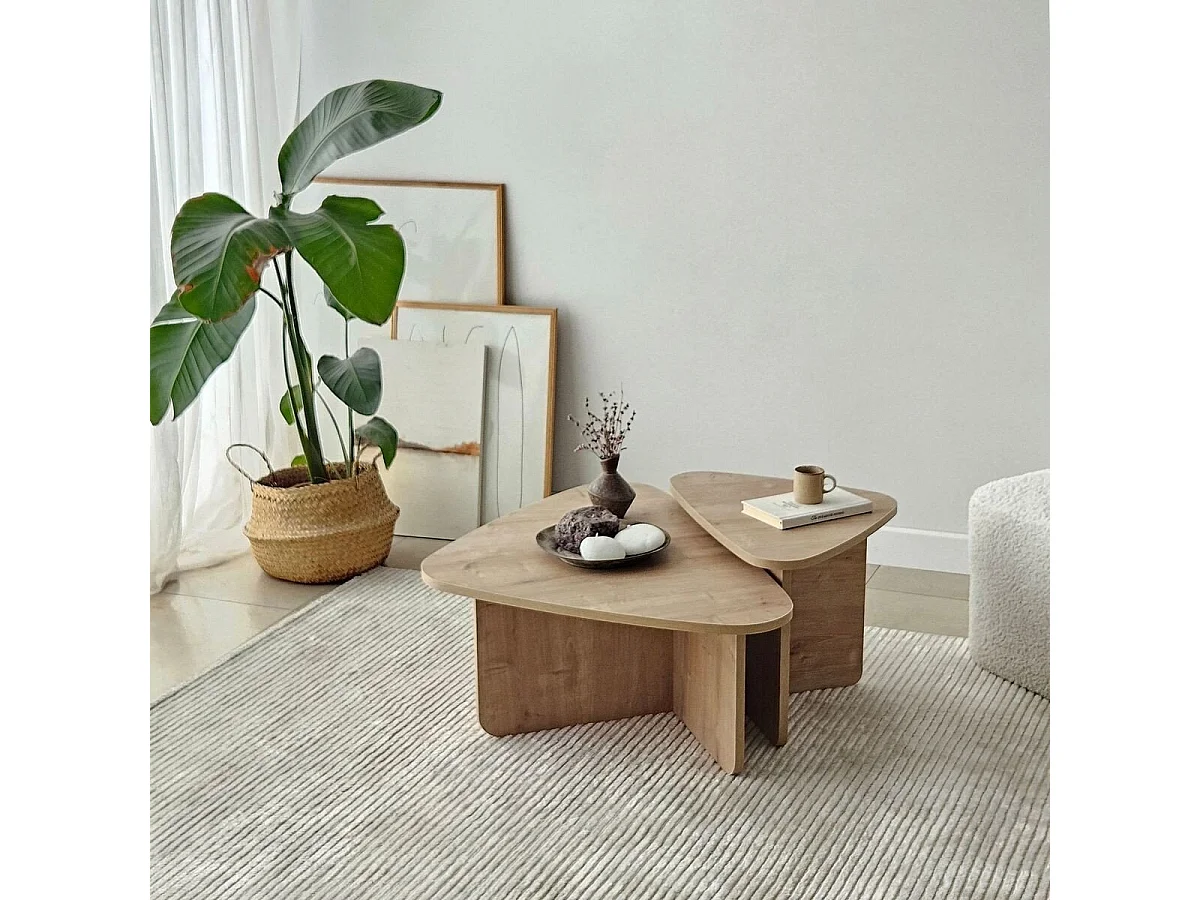 Lot de 2 tables basses formes triangles aux bords arrondis L90/L60 cm - BALLARE