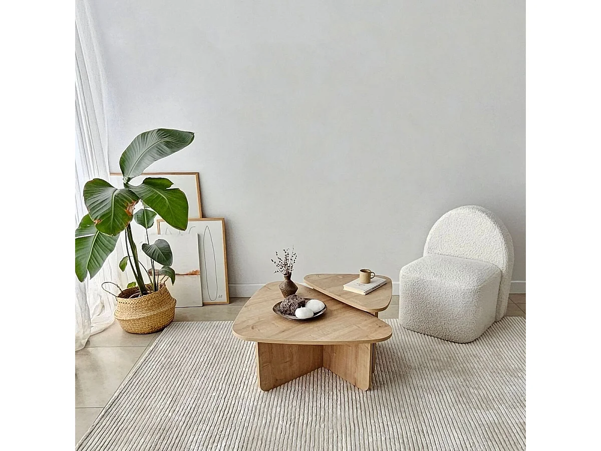 Lot de 2 tables basses formes triangles aux bords arrondis L90/L60 cm - BALLARE