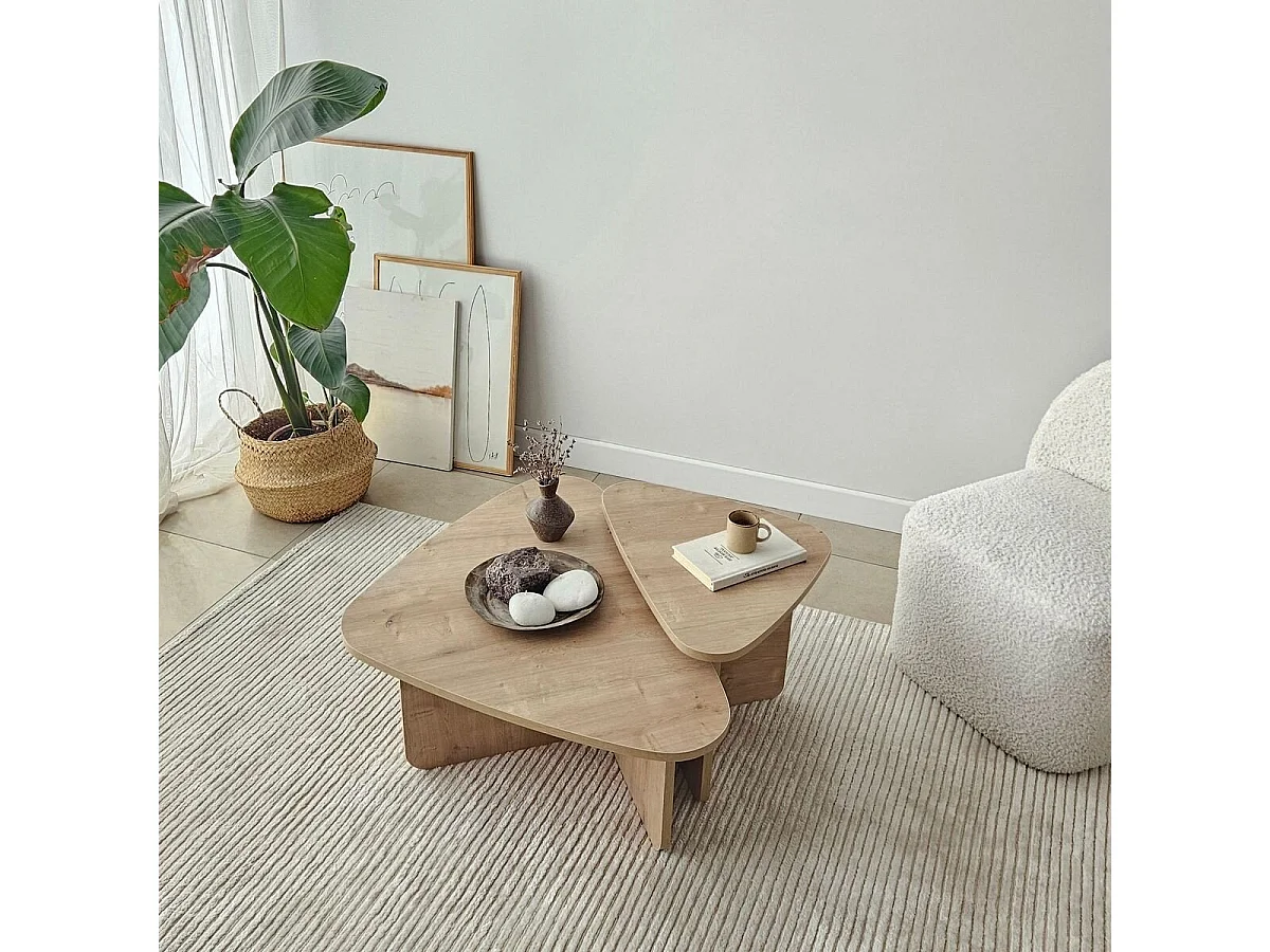 Lot de 2 tables basses formes triangles aux bords arrondis L90/L60 cm - BALLARE