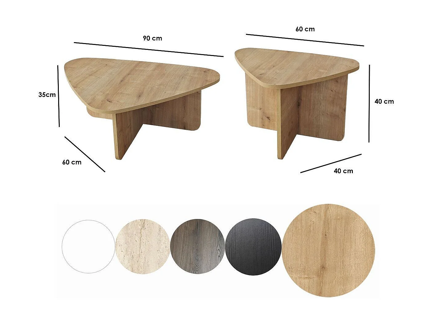 Lot de 2 tables basses formes triangles aux bords arrondis L90/L60 cm - BALLARE