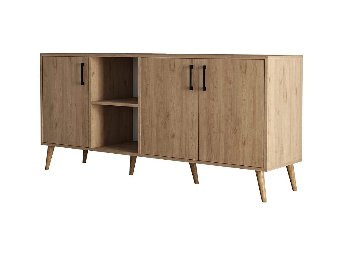 Buffet 3 portes et 2 niches ouvertes décor bois chêne L180 cm - EXXEN
