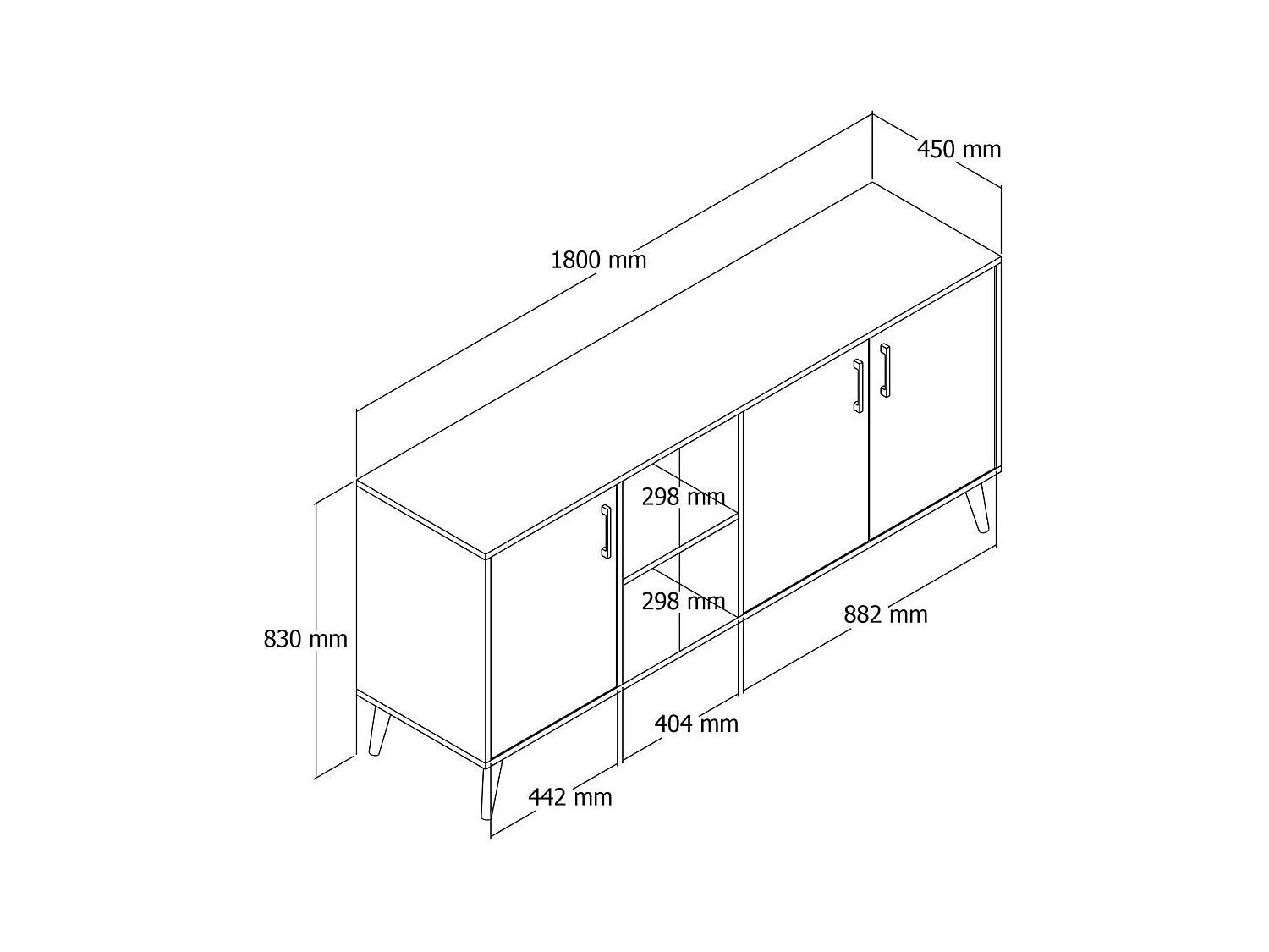 Buffet 3 portes et 2 niches ouvertes décor bois chêne L180 cm - EXXEN