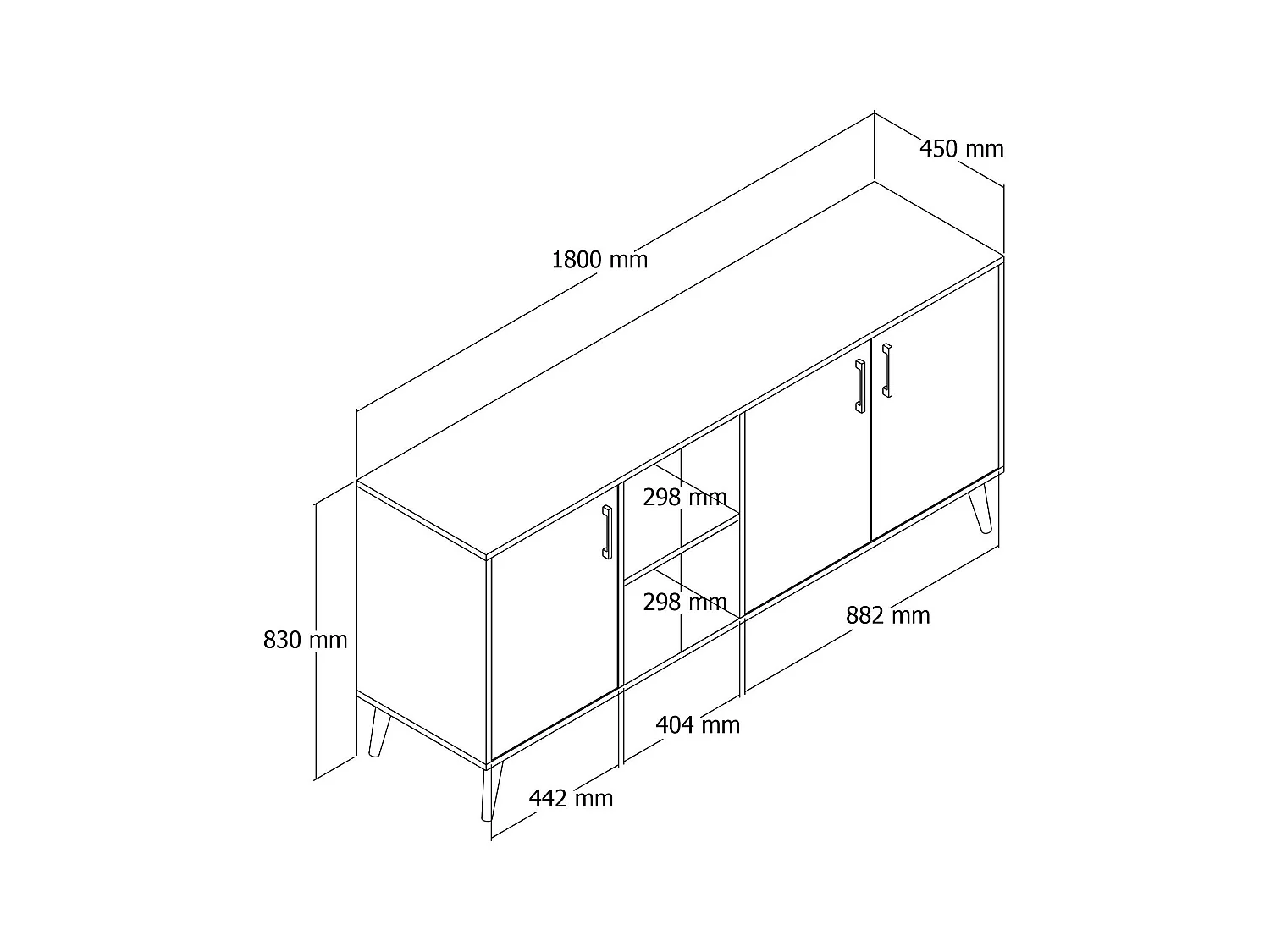 Buffet 3 portes et 2 niches ouvertes décor bois chêne L180 cm - EXXEN