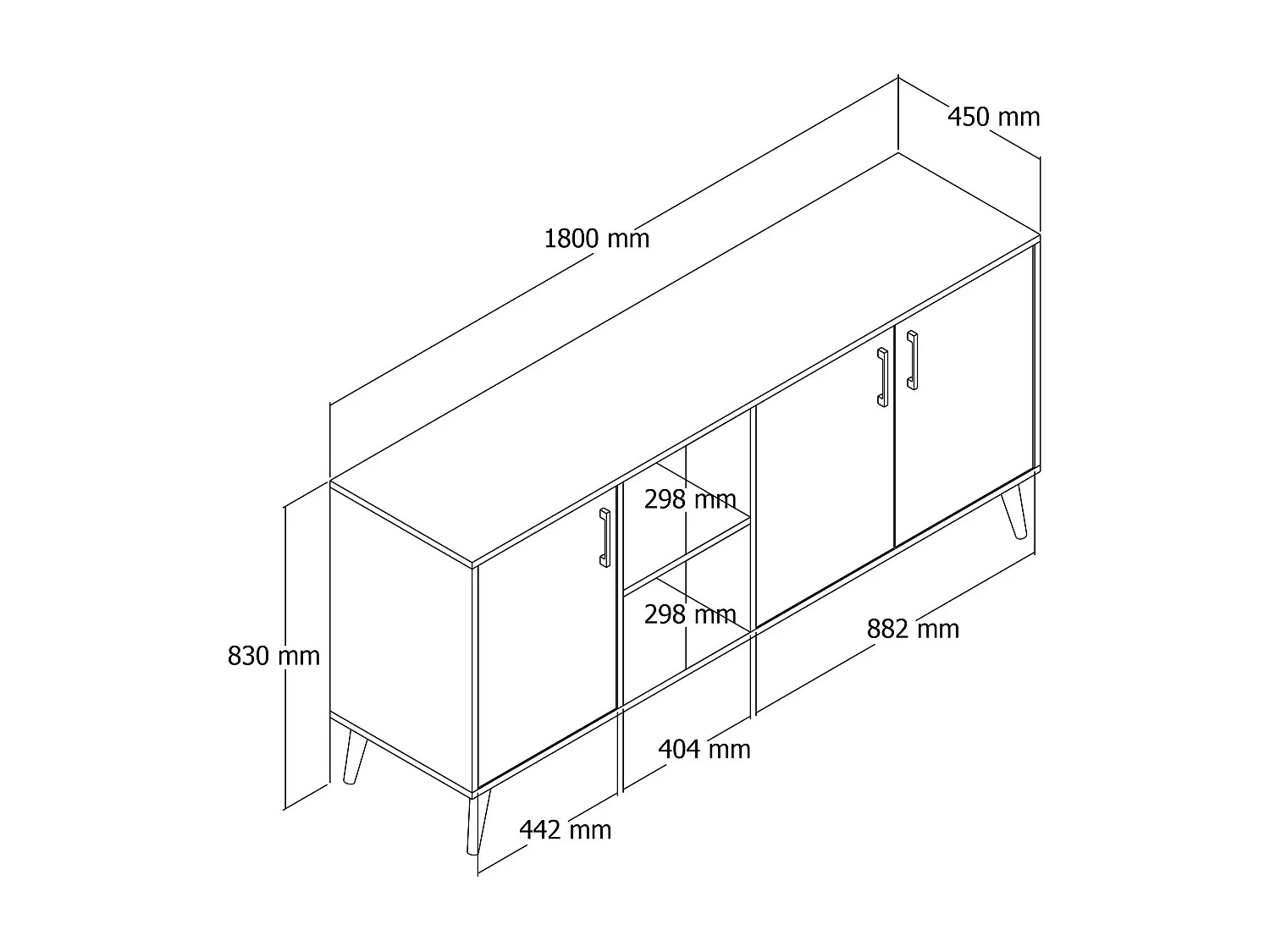 Buffet 3 portes et 2 niches ouvertes décor bois chêne L180 cm - EXXEN