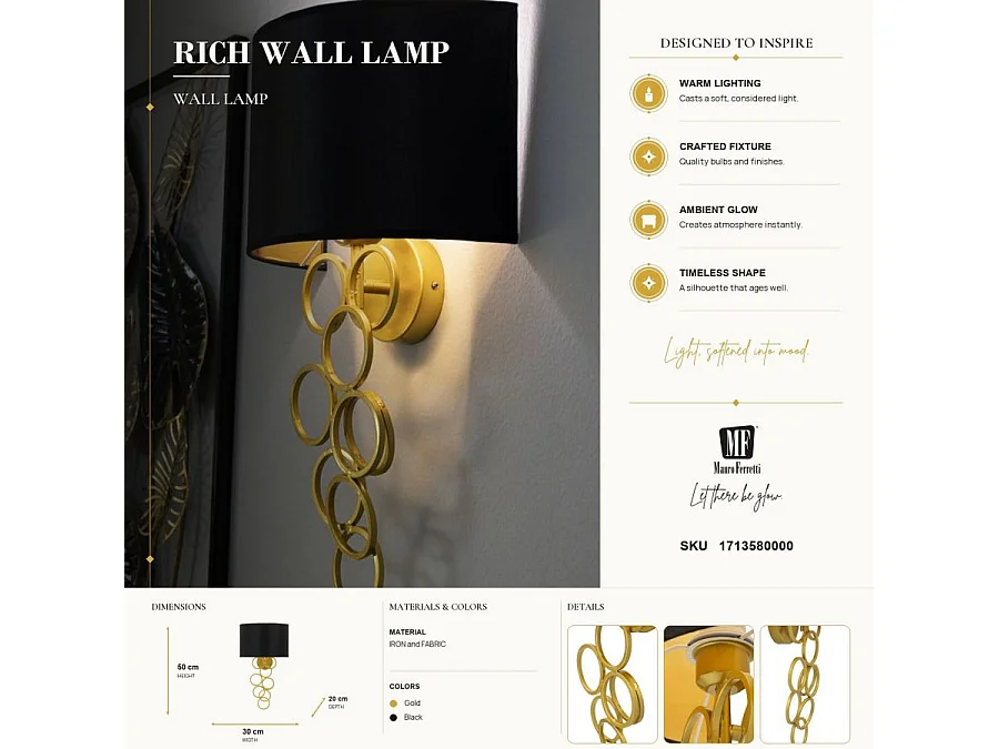 Applique Murale Design "Rich" 50cm Noir & Or