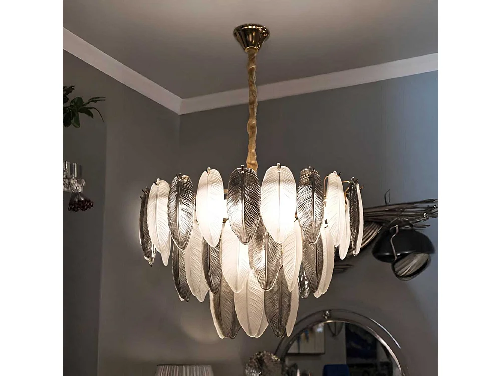 Suspension en métal et verre Leafy 60 x 87 cm