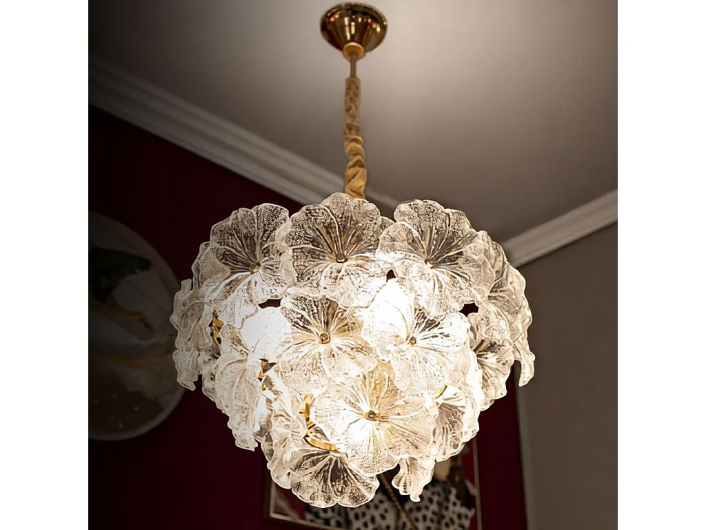 Plafondlamp van veelkleurig glas en metaal