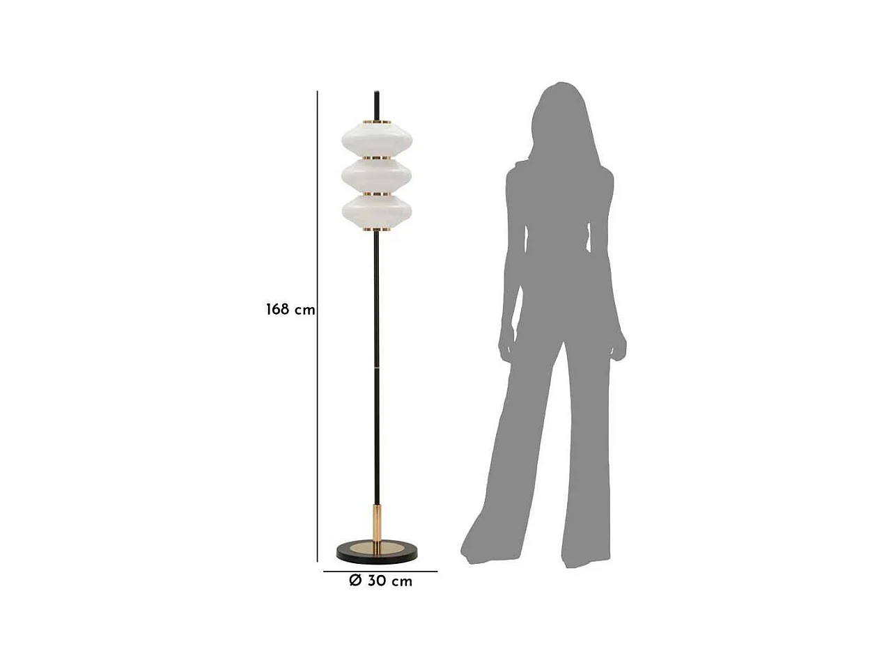 Lampadaire en métal et verre 30 x 168 cm Vintage