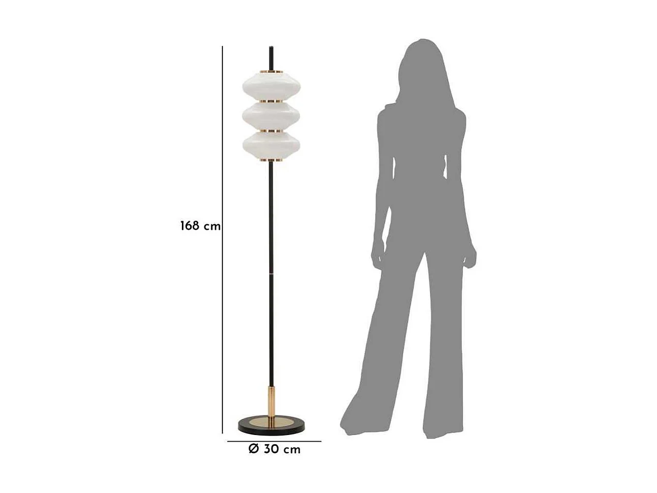 Lampadaire en métal et verre 30 x 168 cm Vintage