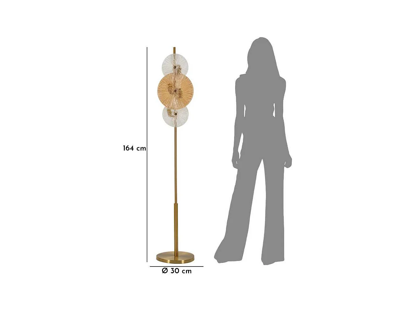 Lampadaire en métal et verre Osaka 30 x 164 cm