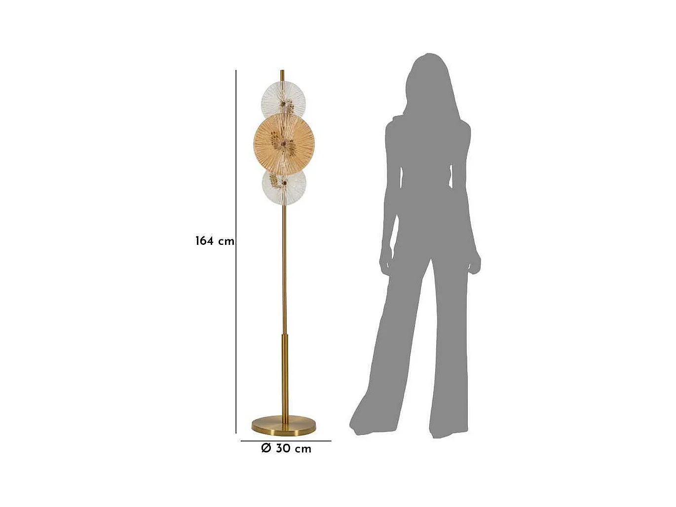 Lampadaire en métal et verre Osaka 30 x 164 cm