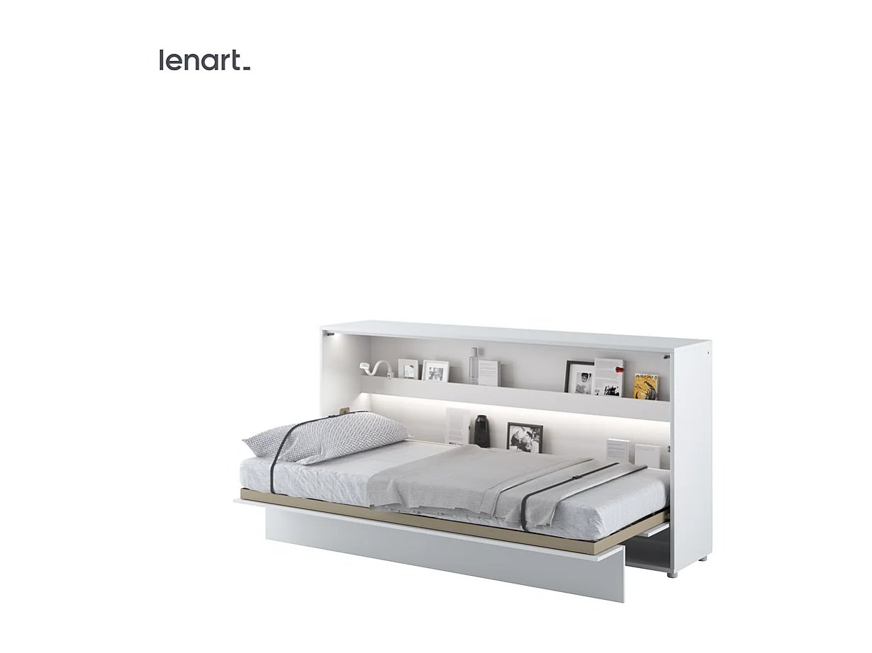 Klappbett horizontal 90x200 Bed Concept BC-06 weiß hochglanz