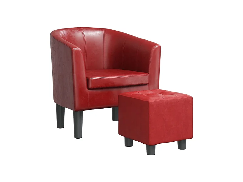 Nykøbing Mors  Fauteuil avec repose-pied rouge bordeaux similicuir