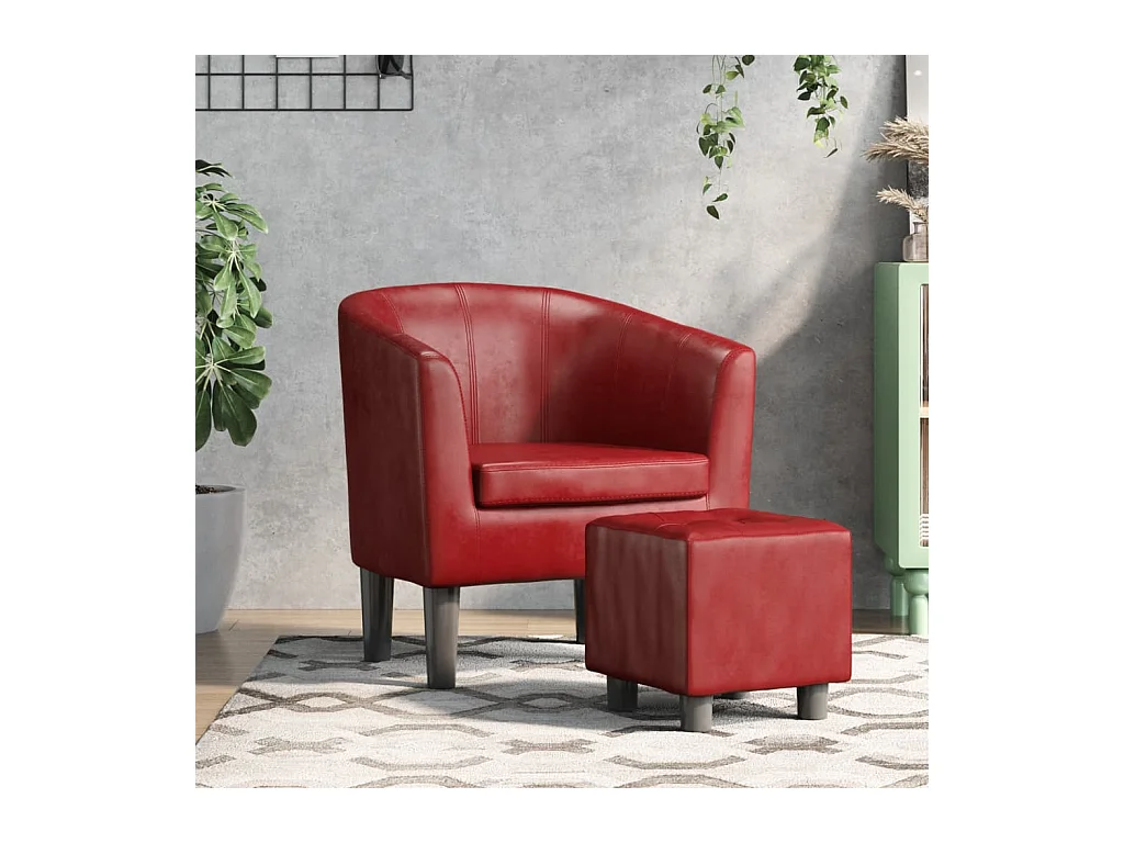 Nykøbing Mors  Fauteuil avec repose-pied rouge bordeaux similicuir