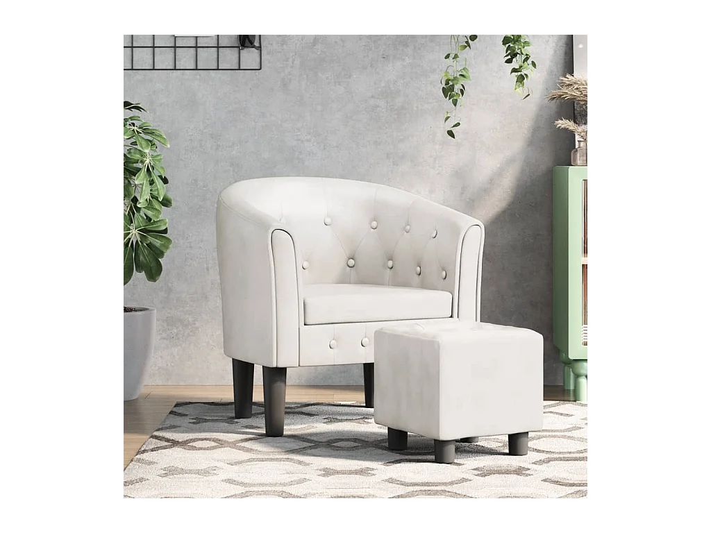 Jalkar  Sillón con taburete cuero sintético blanco