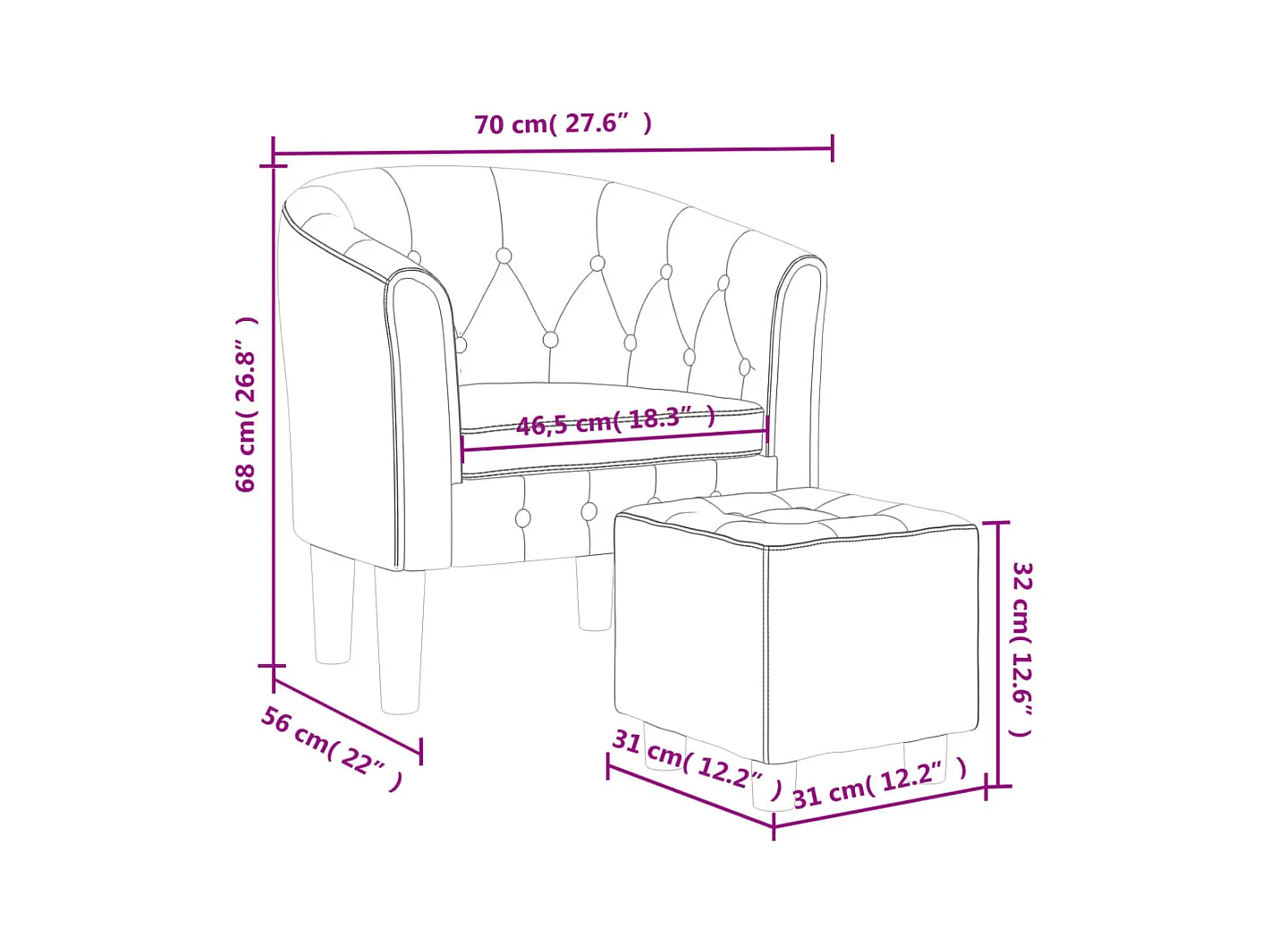 Jalkar  Sillón con taburete cuero sintético blanco