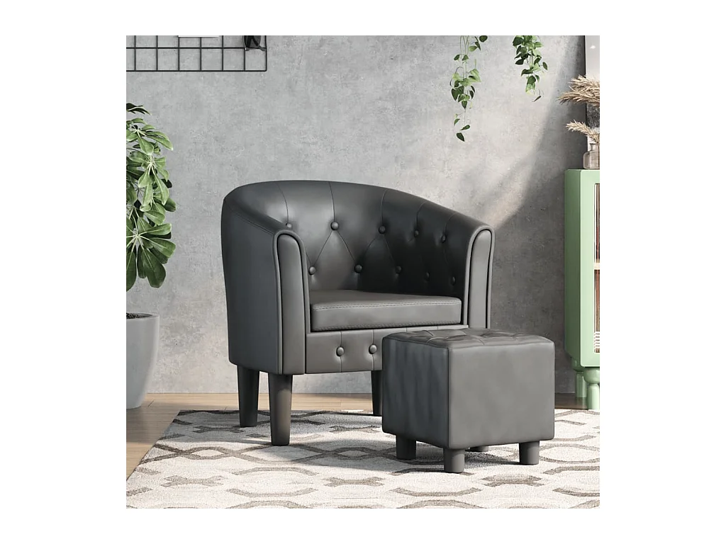 Jalkar  Sillón con taburete cuero sintético gris