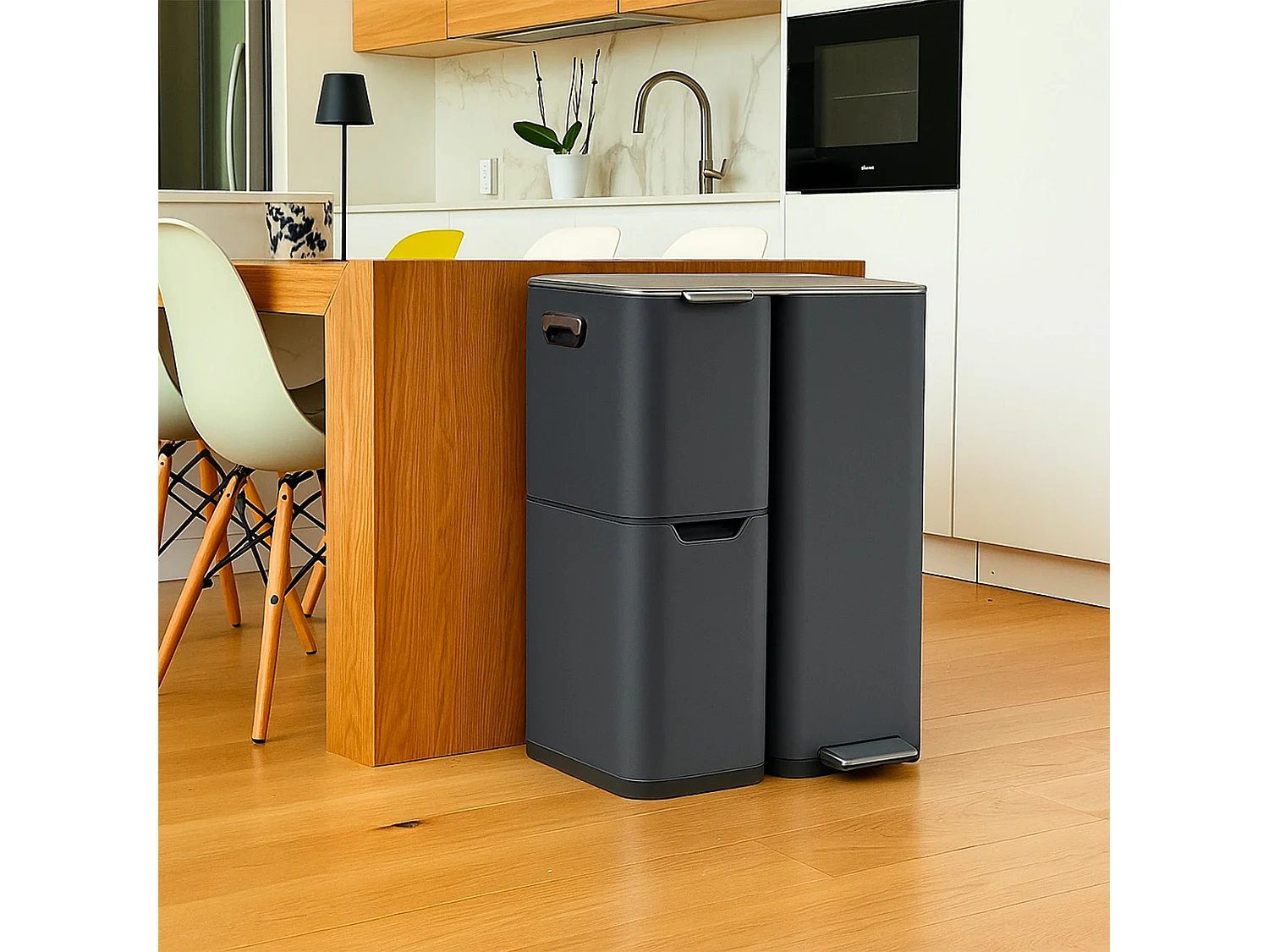 Poubelle pédale tri sélectif HAJA gris 60L