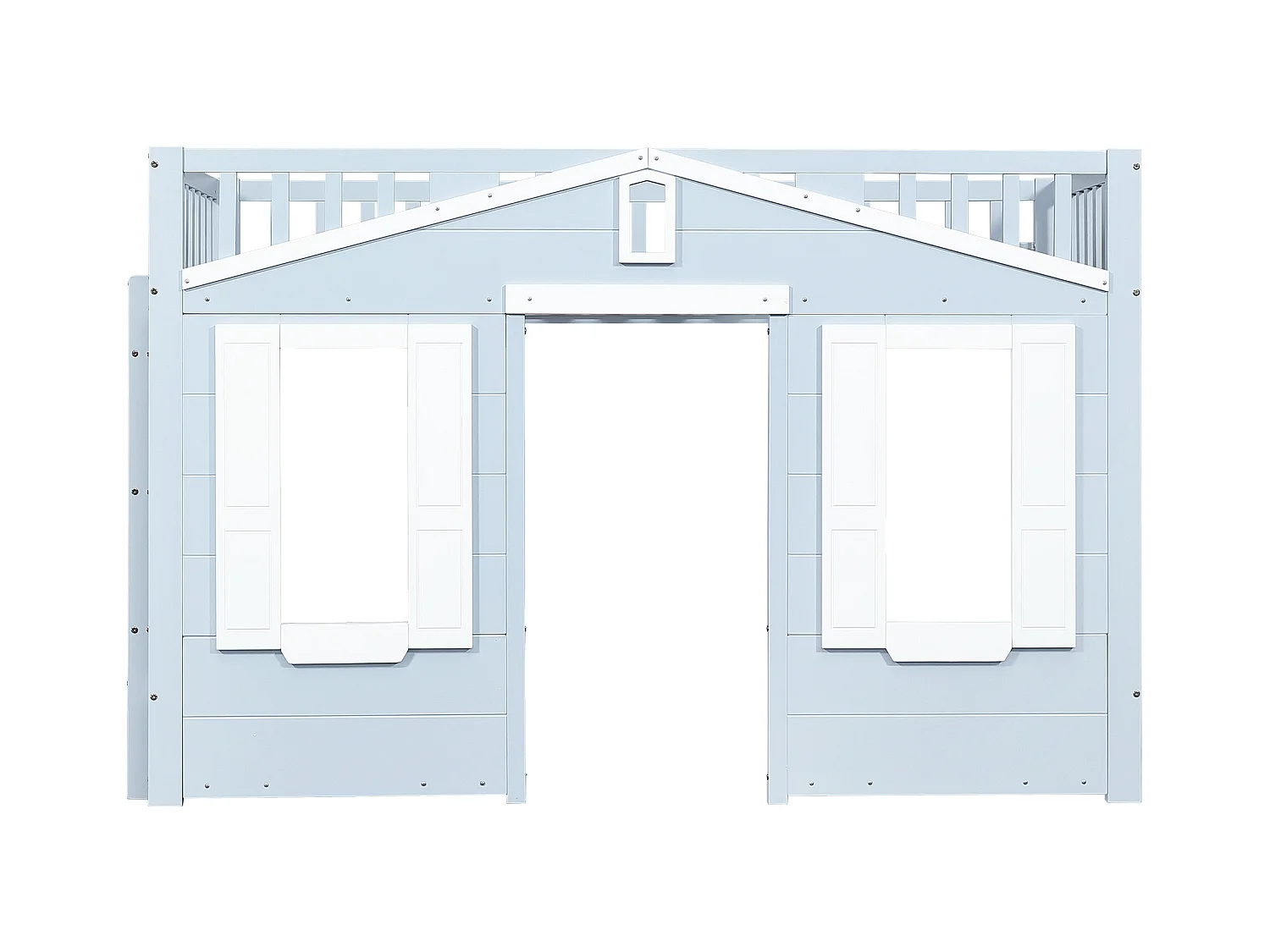 Hochbett 90x200cm - mit Leiter - Elegantes Fensterdesign - Massivholz + MDF - Blau (ohne Matratze)