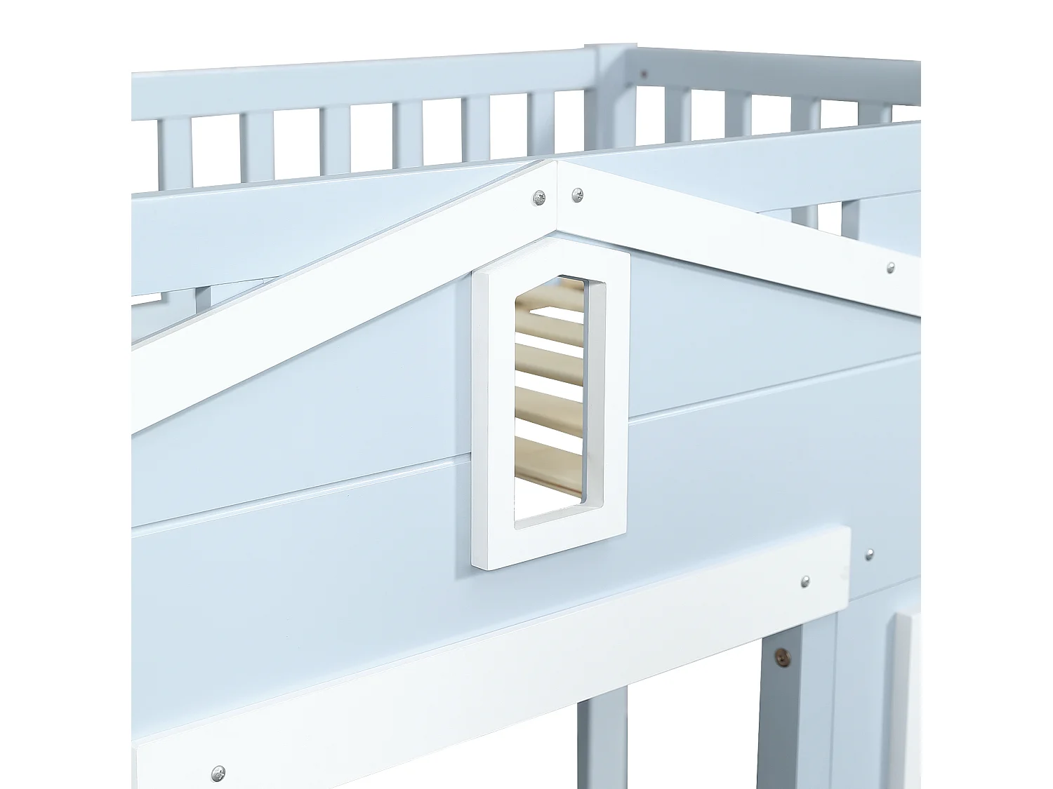 Lit mezzanine 90x200cm - avec échelle - Belle conception de fenêtre -  bois massif + MDF - Beu (sans matelas)