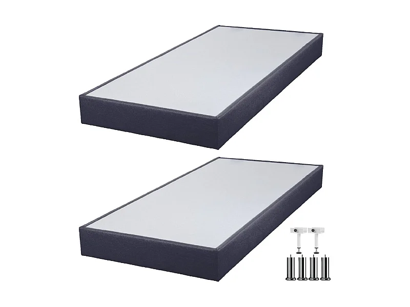 Sommier tapissier + pieds SP18 Volcan 2x90x200 Lattes bois massif - H.18 cm