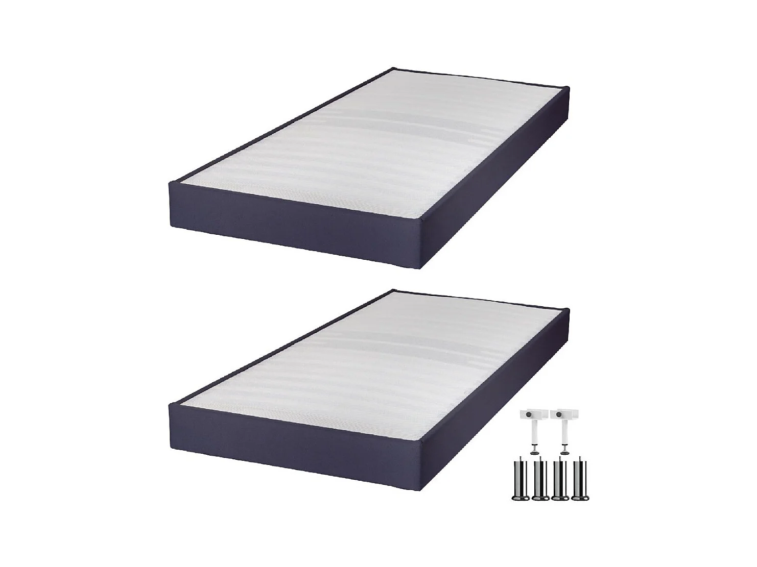 Sommier tapissier+pieds Omega Volcan 2x90x200 Lattes bois - H.15 cm - Made in France