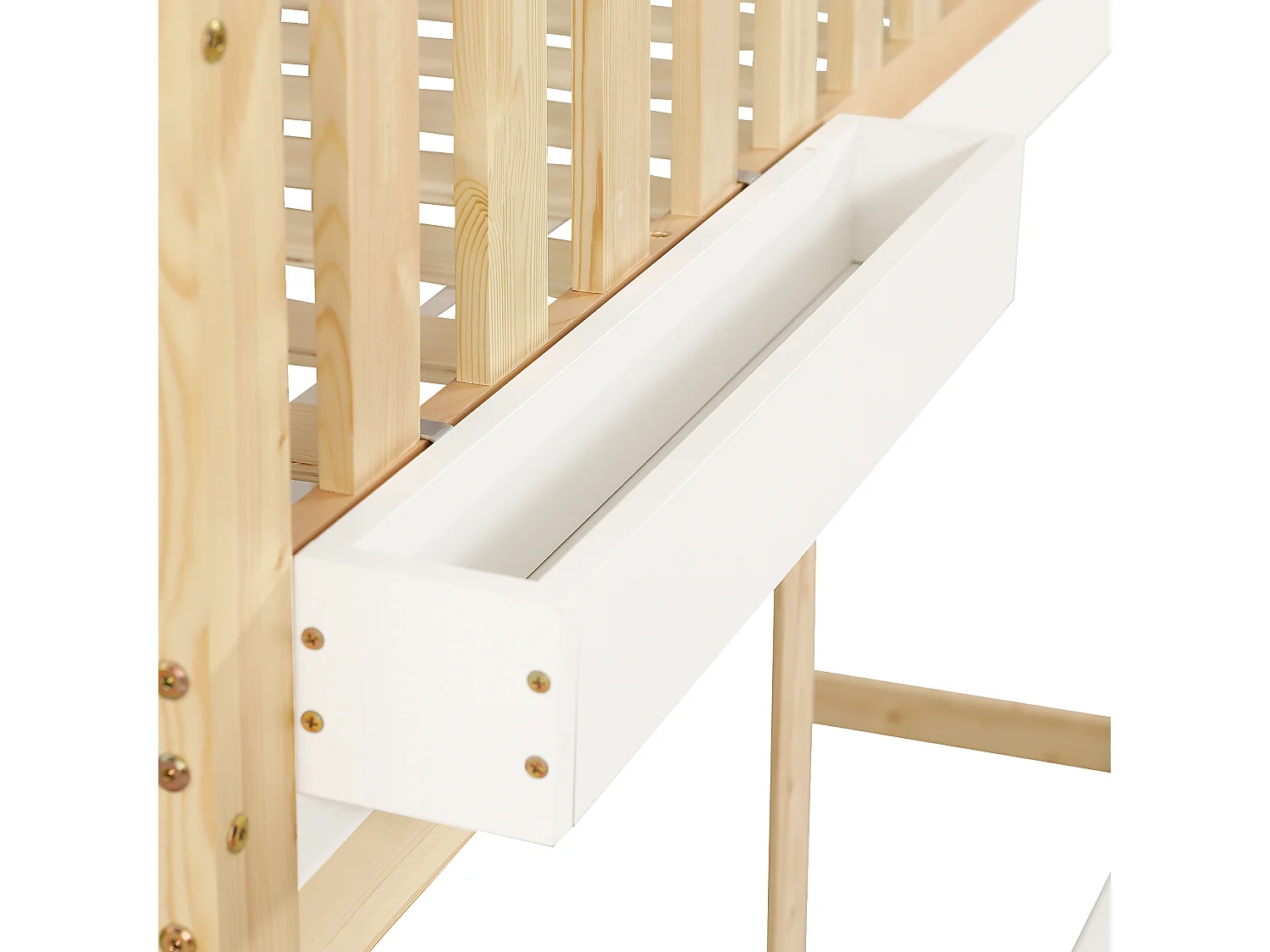 Lit mezzanine 90x200cm - avec échelle et tableau noir - avec garde-corps de sécurité -  bois massif + MDF - Blanc + Naturel (sans matelas)