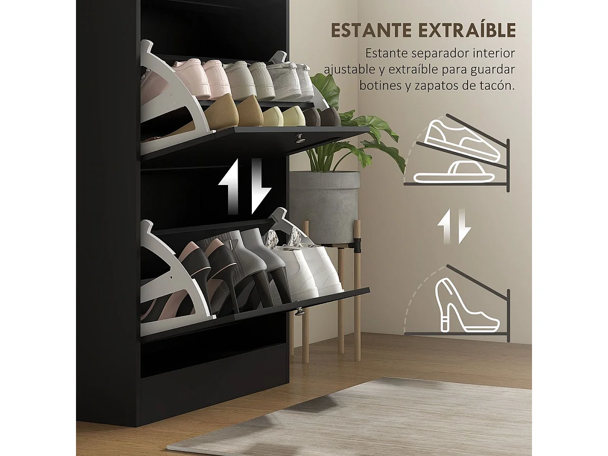 Zapatero Mimbre Homcom 3 cajones abatibles 18 pares negro 115x60x23,5 cm