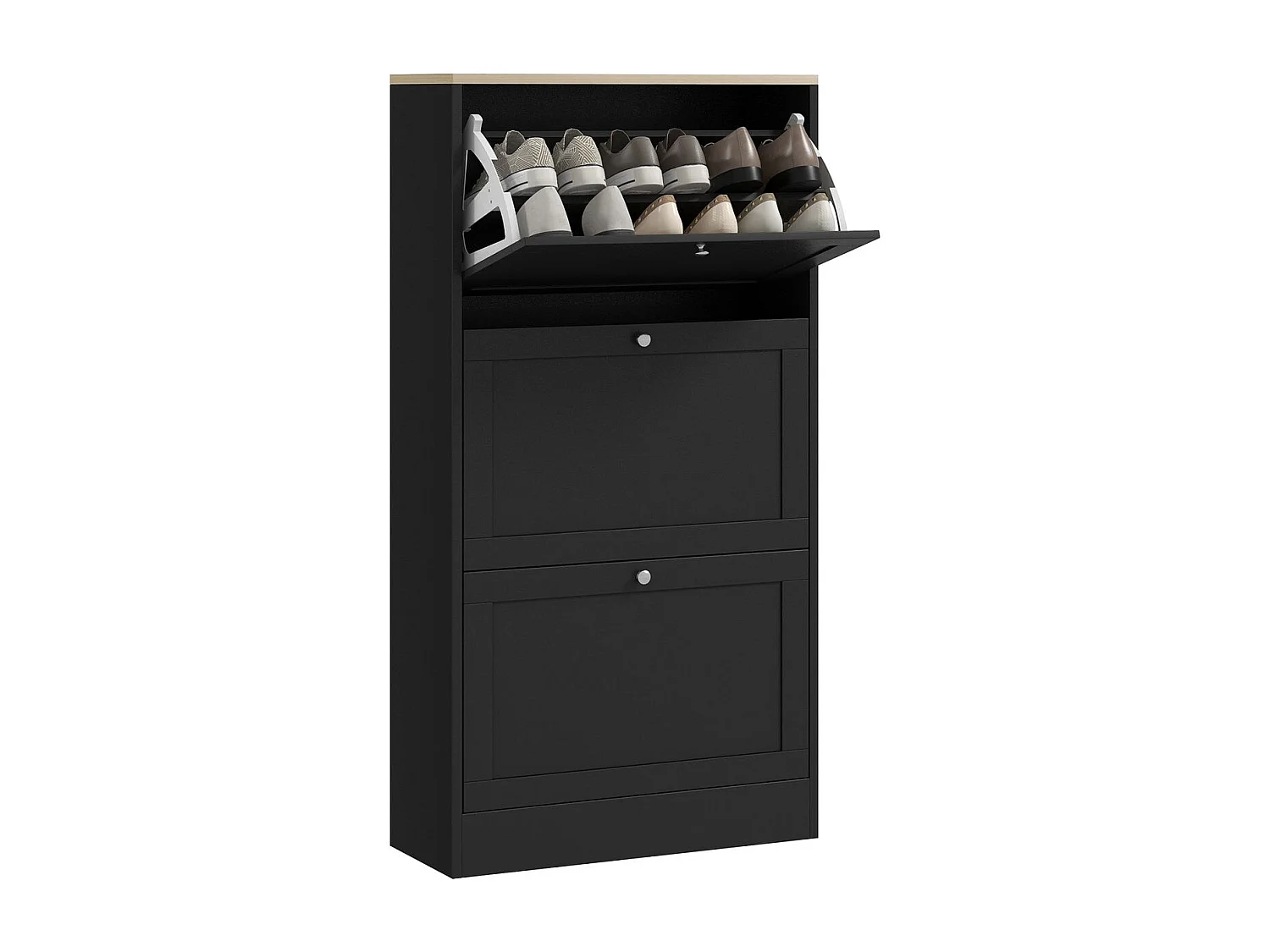 Zapatero Mimbre Homcom 3 cajones abatibles 18 pares negro 115x60x23,5 cm