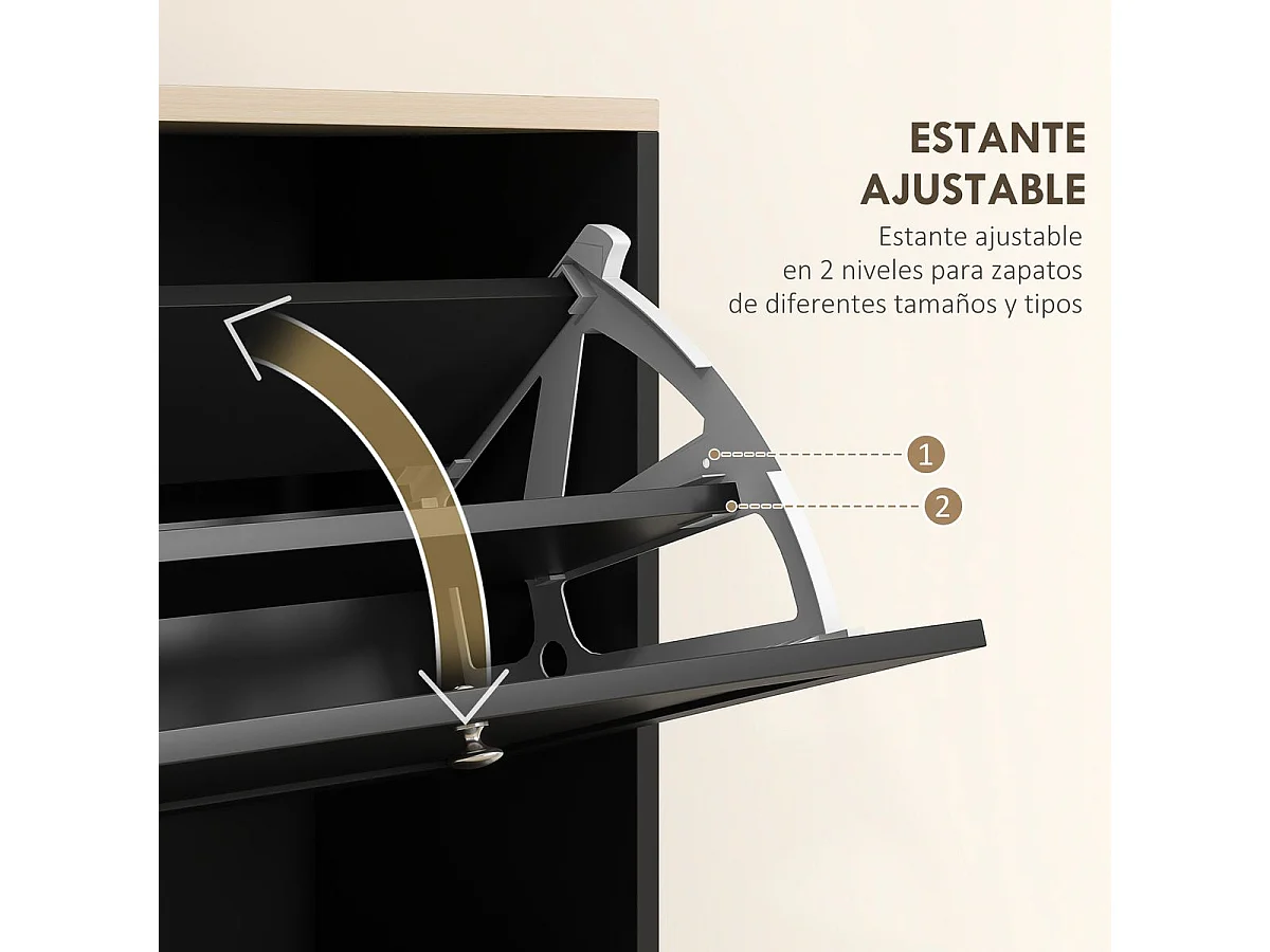 Zapatero Mimbre Homcom 3 cajones abatibles 18 pares negro 115x60x23,5 cm