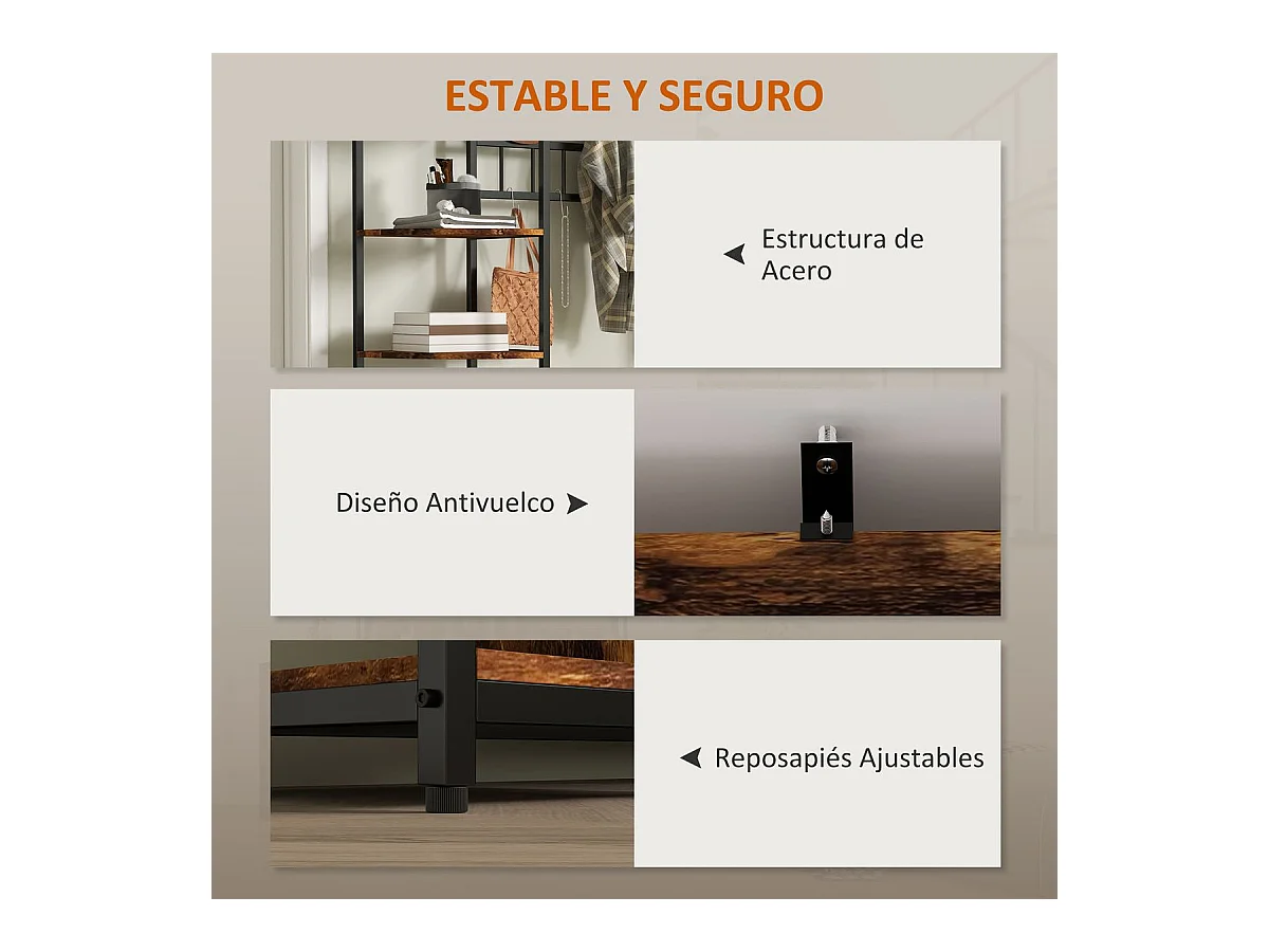 Perchero zapatero Prisma Homcom puerta abatible con estantes y ganchos marrón oscuro 180x120x35 cm