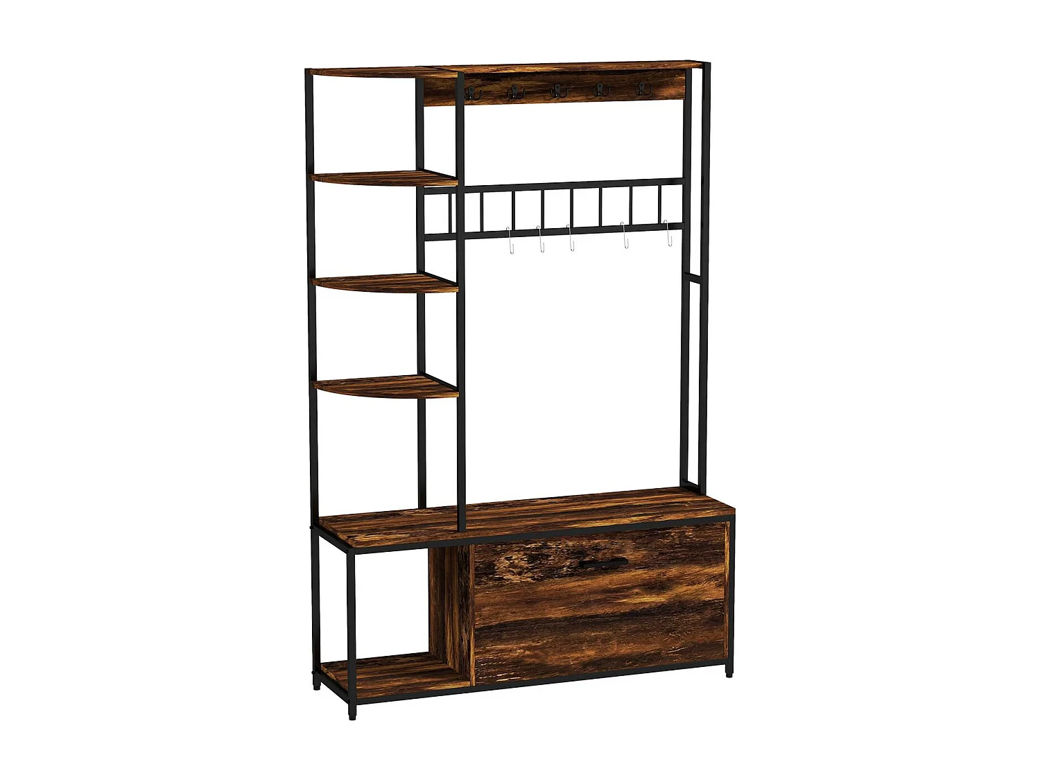 Perchero zapatero Prisma Homcom puerta abatible con estantes y ganchos marrón oscuro 180x120x35 cm