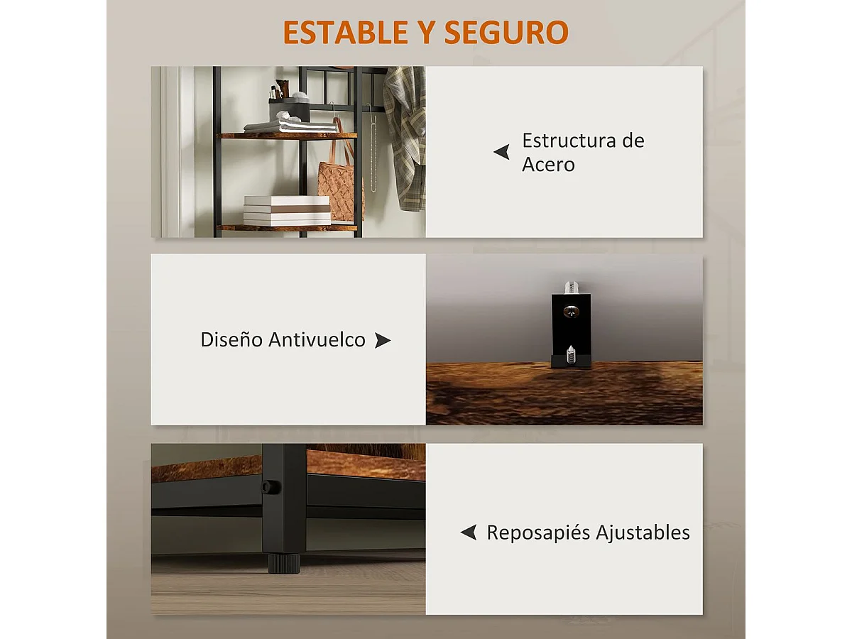 Perchero zapatero Prisma Homcom puerta abatible con estantes y ganchos marrón oscuro 180x120x35 cm