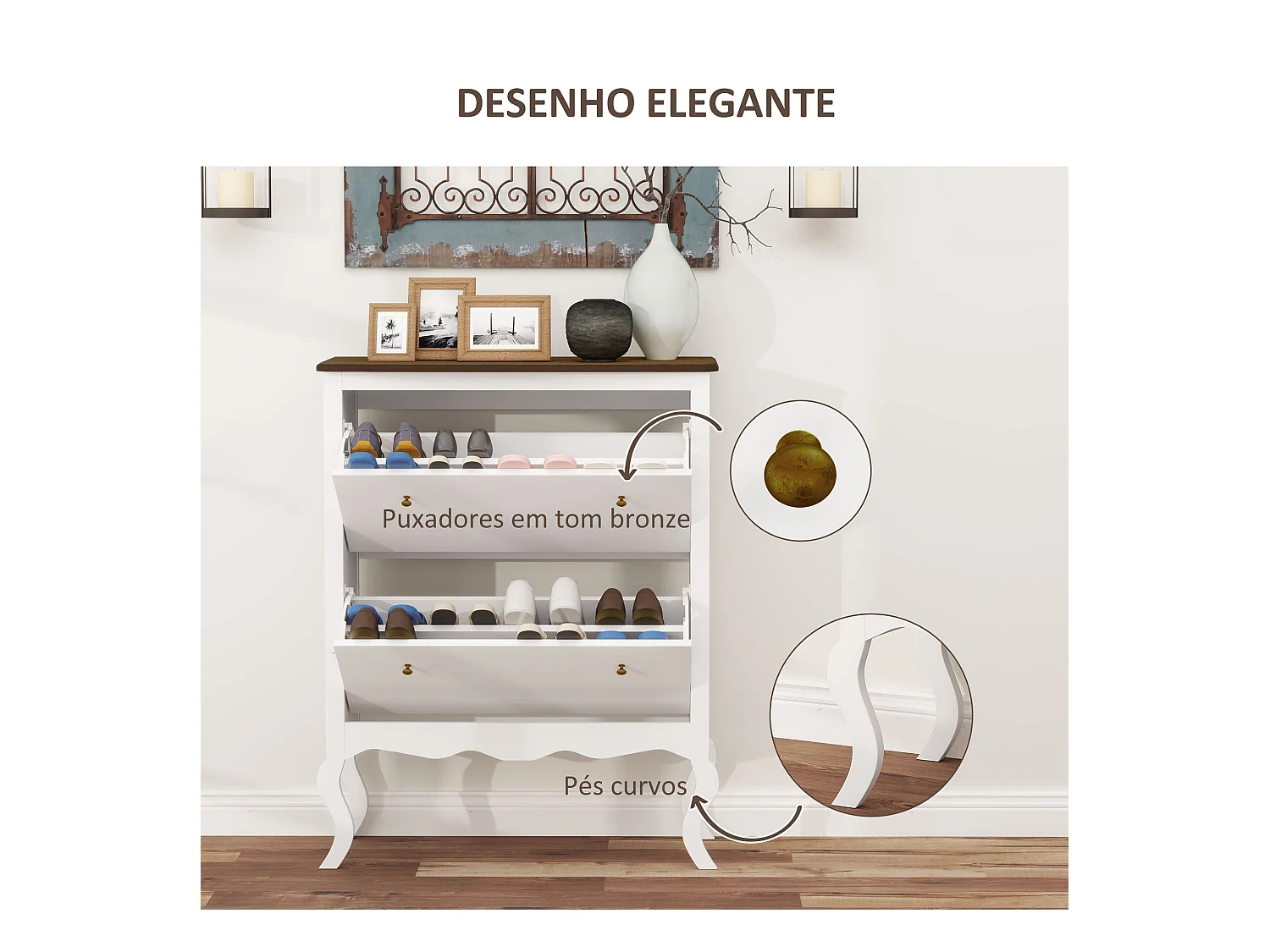 Zapatero Kiwita Homcom 2 cajones abatibles blanco 109x84x29 cm