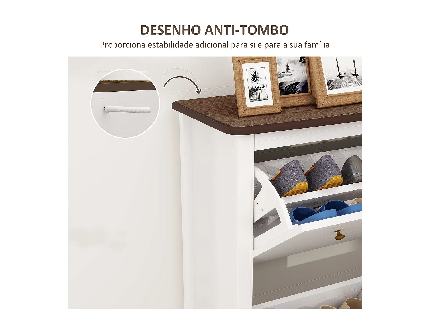 Zapatero Kiwita Homcom 2 cajones abatibles blanco 109x84x29 cm