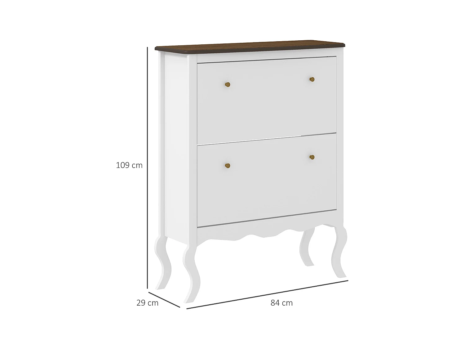 Zapatero Kiwita Homcom 2 cajones abatibles blanco 109x84x29 cm