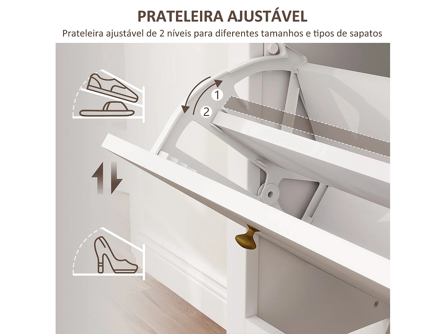 Sapateira Estilo Francês Modello Avignon com 2 Gavetas e Prateleiras Ajustáveis - Organize Até 16 Pares de Sapatos