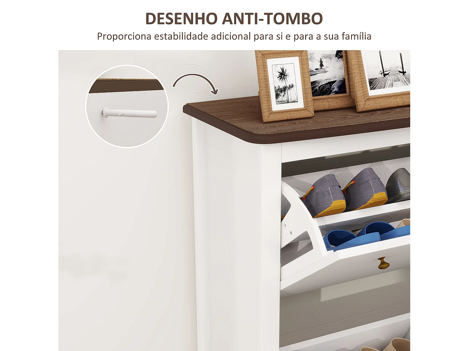 Sapateira Estilo Francês Modello Avignon com 2 Gavetas e Prateleiras Ajustáveis - Organize Até 16 Pares de Sapatos