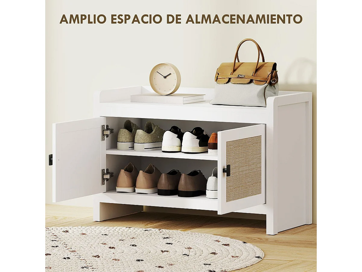 Banco zapatero Arena Homcom 2 puertas blanco/natural 52x80x35 cm