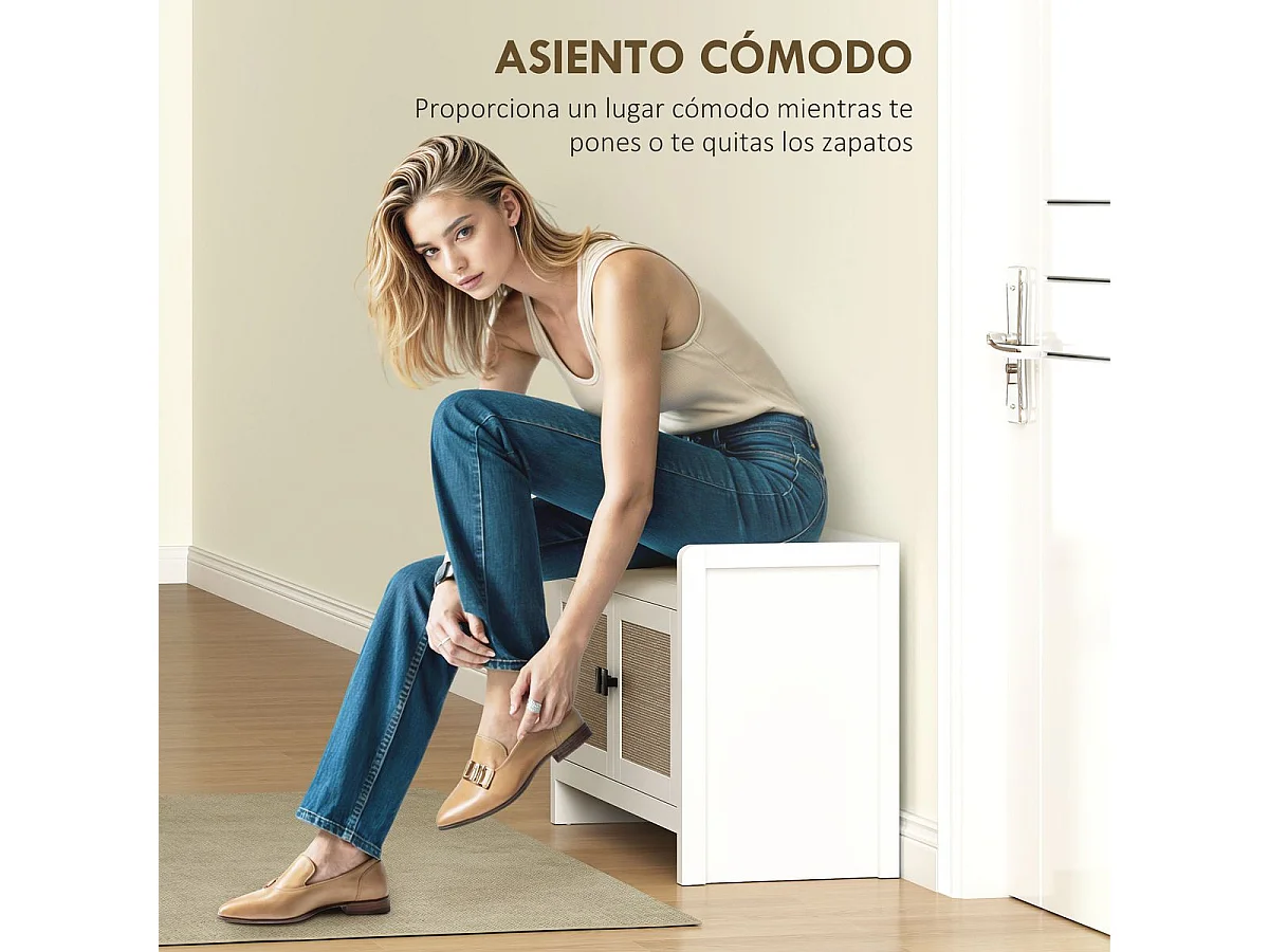 Banco zapatero Arena Homcom 2 puertas blanco/natural 52x80x35 cm